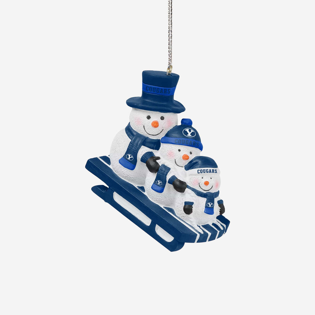 BYU Cougars Sledding Snowmen Ornament FOCO - FOCO.com