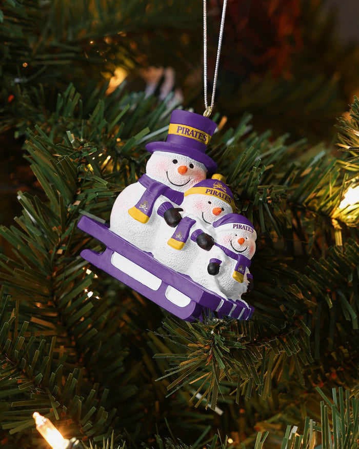 East Carolina Pirates Sledding Snowmen Ornament FOCO - FOCO.com