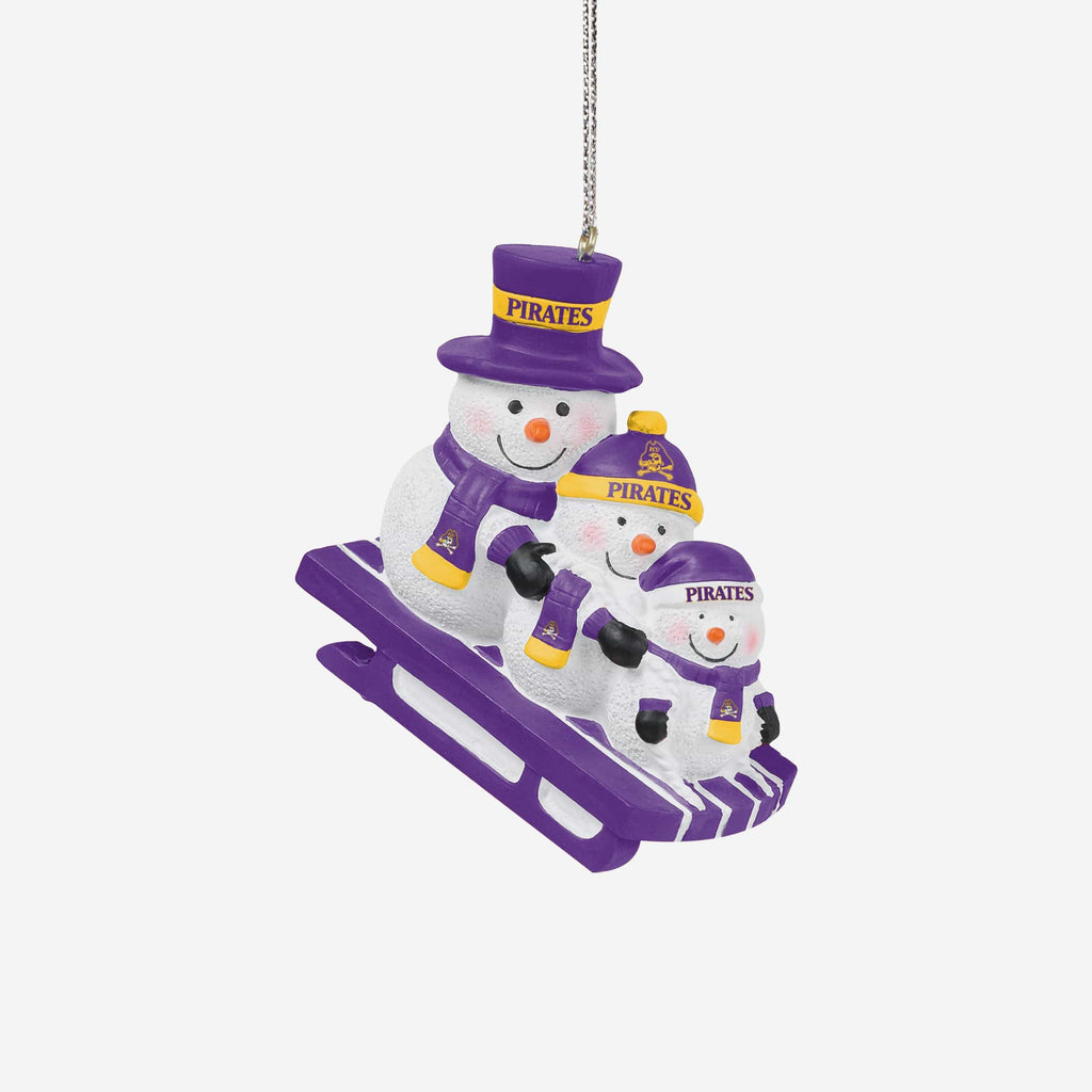 East Carolina Pirates Sledding Snowmen Ornament FOCO - FOCO.com