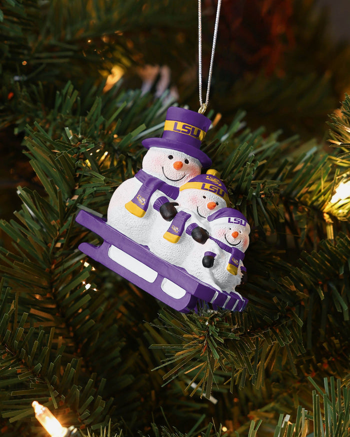 LSU Tigers Sledding Snowmen Ornament FOCO - FOCO.com