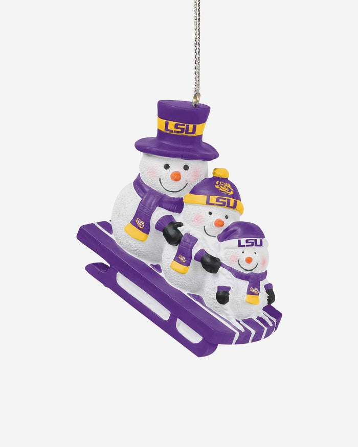 LSU Tigers Sledding Snowmen Ornament FOCO - FOCO.com