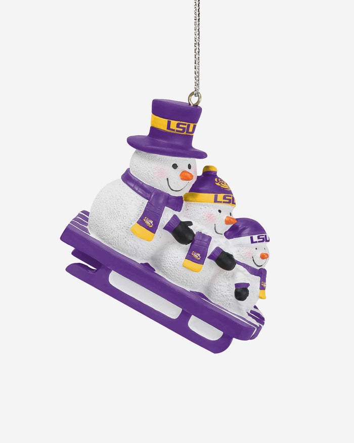 LSU Tigers Sledding Snowmen Ornament FOCO - FOCO.com