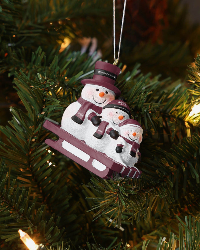 Mississippi State Bulldogs Sledding Snowmen Ornament FOCO - FOCO.com