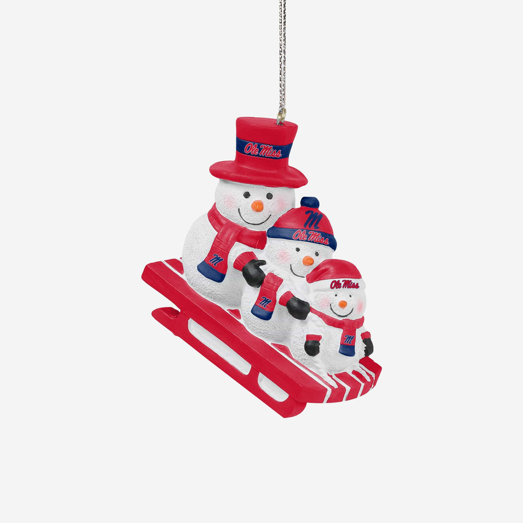 Ole Miss Rebels Sledding Snowmen Ornament FOCO - FOCO.com