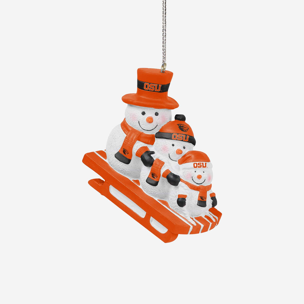 Oregon State Beavers Sledding Snowmen Ornament FOCO - FOCO.com