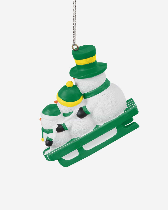 Oregon Ducks Sledding Snowmen Ornament FOCO - FOCO.com