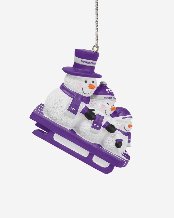 TCU Horned Frogs Sledding Snowmen Ornament FOCO - FOCO.com