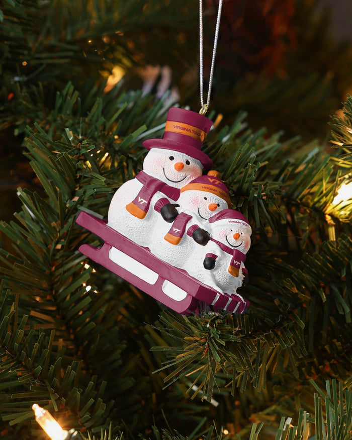 Virginia Tech Hokies Sledding Snowmen Ornament FOCO - FOCO.com