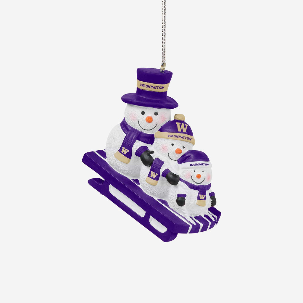 Washington Huskies Sledding Snowmen Ornament FOCO - FOCO.com