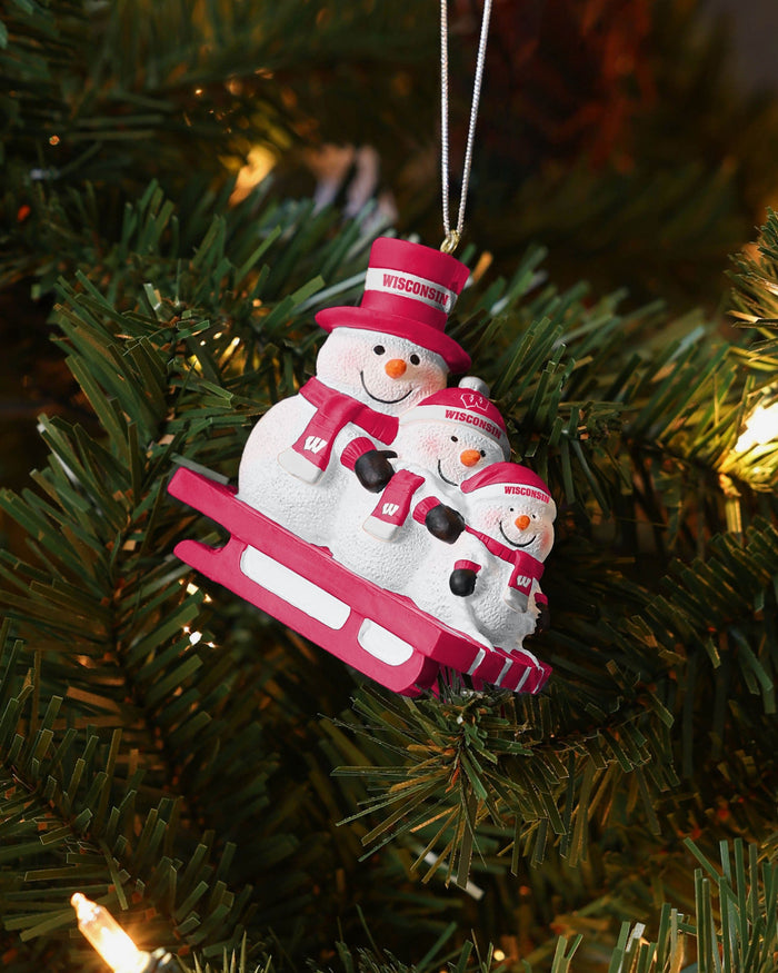 Wisconsin Badgers Sledding Snowmen Ornament FOCO - FOCO.com