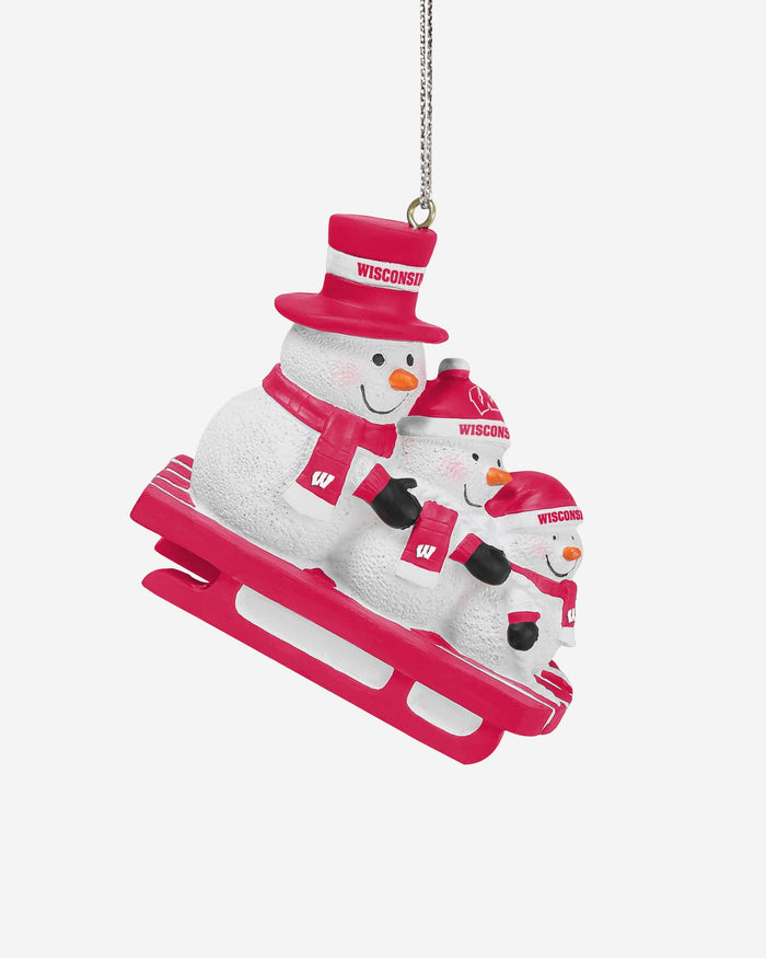 Wisconsin Badgers Sledding Snowmen Ornament FOCO - FOCO.com