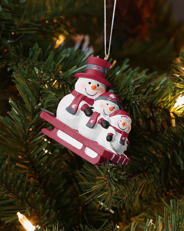 Washington State Cougars Sledding Snowmen Ornament FOCO - FOCO.com