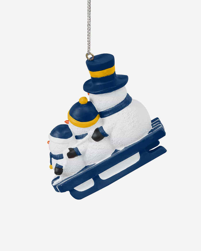 West Virginia Mountaineers Sledding Snowmen Ornament FOCO - FOCO.com