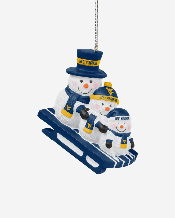 West Virginia Mountaineers Sledding Snowmen Ornament FOCO - FOCO.com