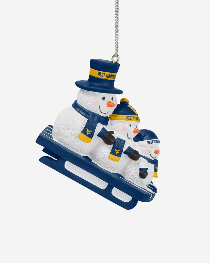 West Virginia Mountaineers Sledding Snowmen Ornament FOCO - FOCO.com