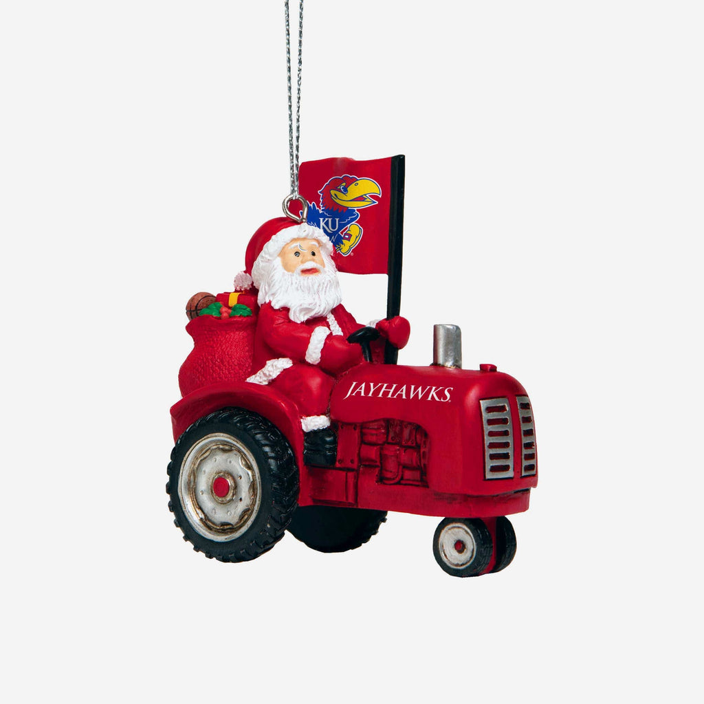 Kansas Jayhawks Santa Riding Tractor Ornament FOCO - FOCO.com