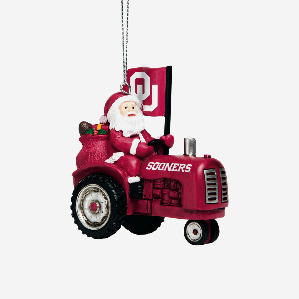 Oklahoma Sooners Santa Riding Tractor Ornament FOCO - FOCO.com