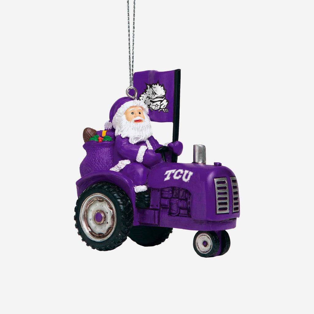 TCU Horned Frogs Santa Riding Tractor Ornament FOCO - FOCO.com