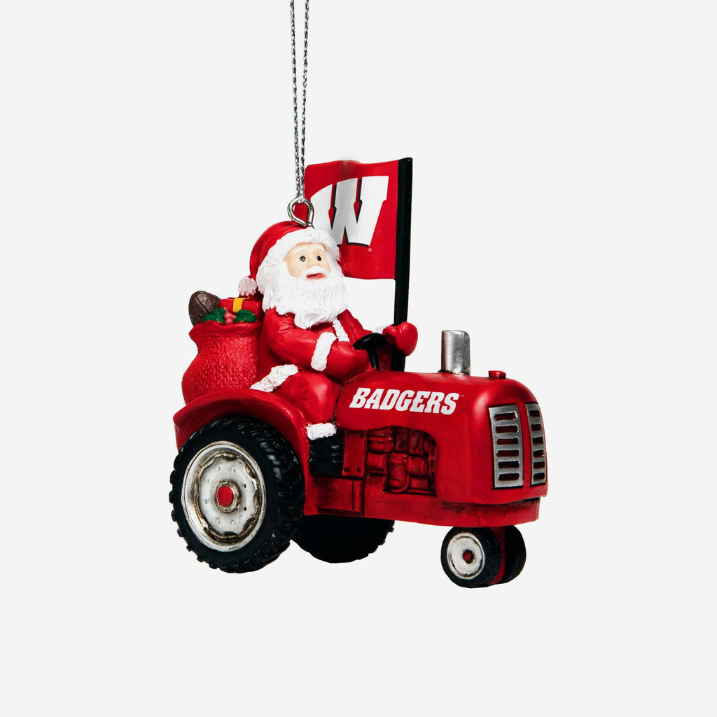 Wisconsin Badgers Santa Riding Tractor Ornament FOCO - FOCO.com