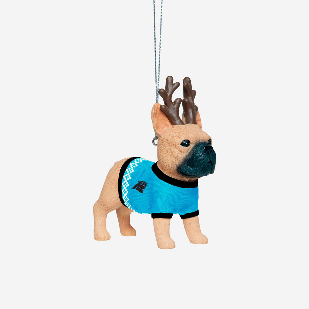 Carolina Panthers French Bulldog Wearing Sweater Ornament FOCO - FOCO.com