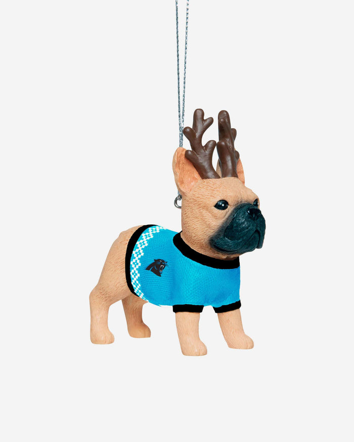 Carolina Panthers French Bulldog Wearing Sweater Ornament FOCO - FOCO.com