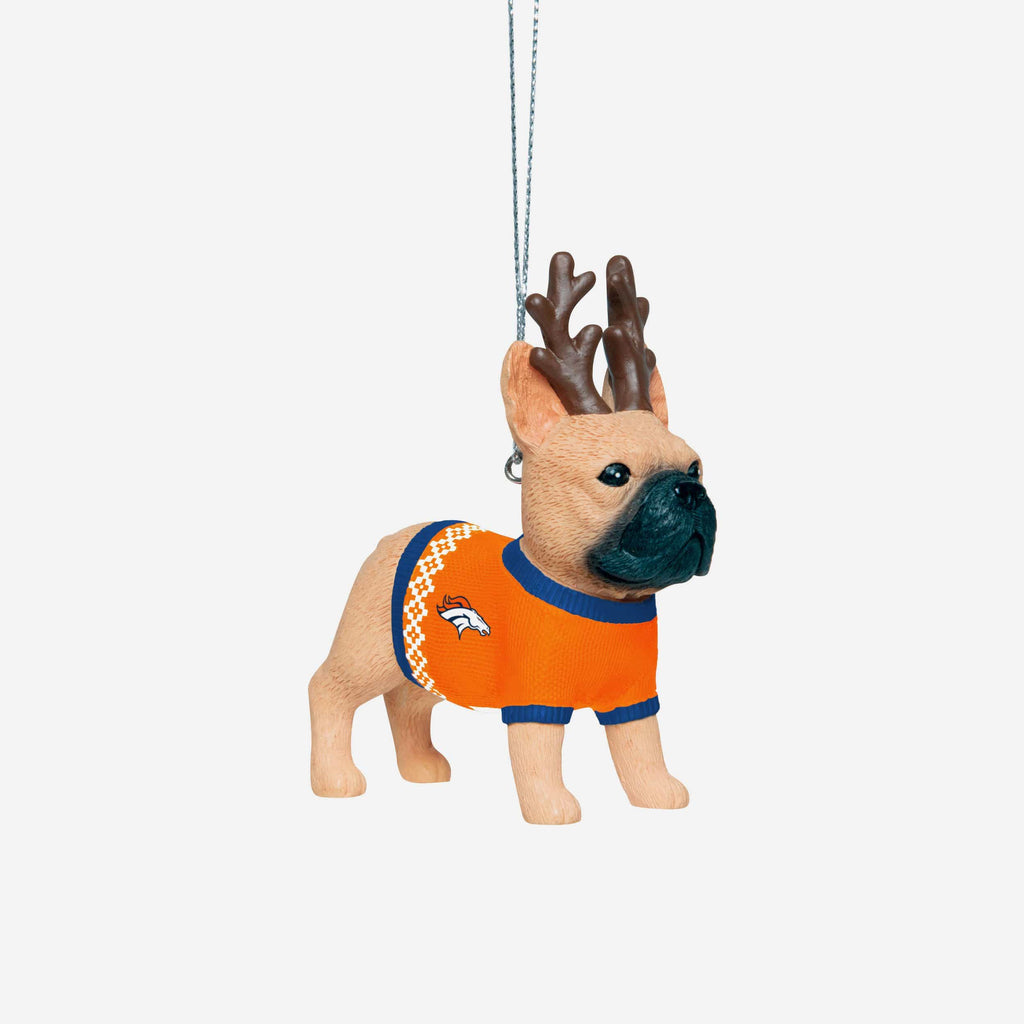 Denver Broncos French Bulldog Wearing Sweater Ornament FOCO - FOCO.com