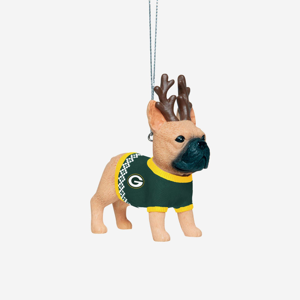 Green Bay Packers French Bulldog Wearing Sweater Ornament FOCO - FOCO.com