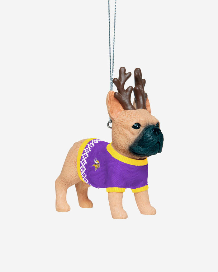 Minnesota Vikings French Bulldog Wearing Sweater Ornament FOCO - FOCO.com