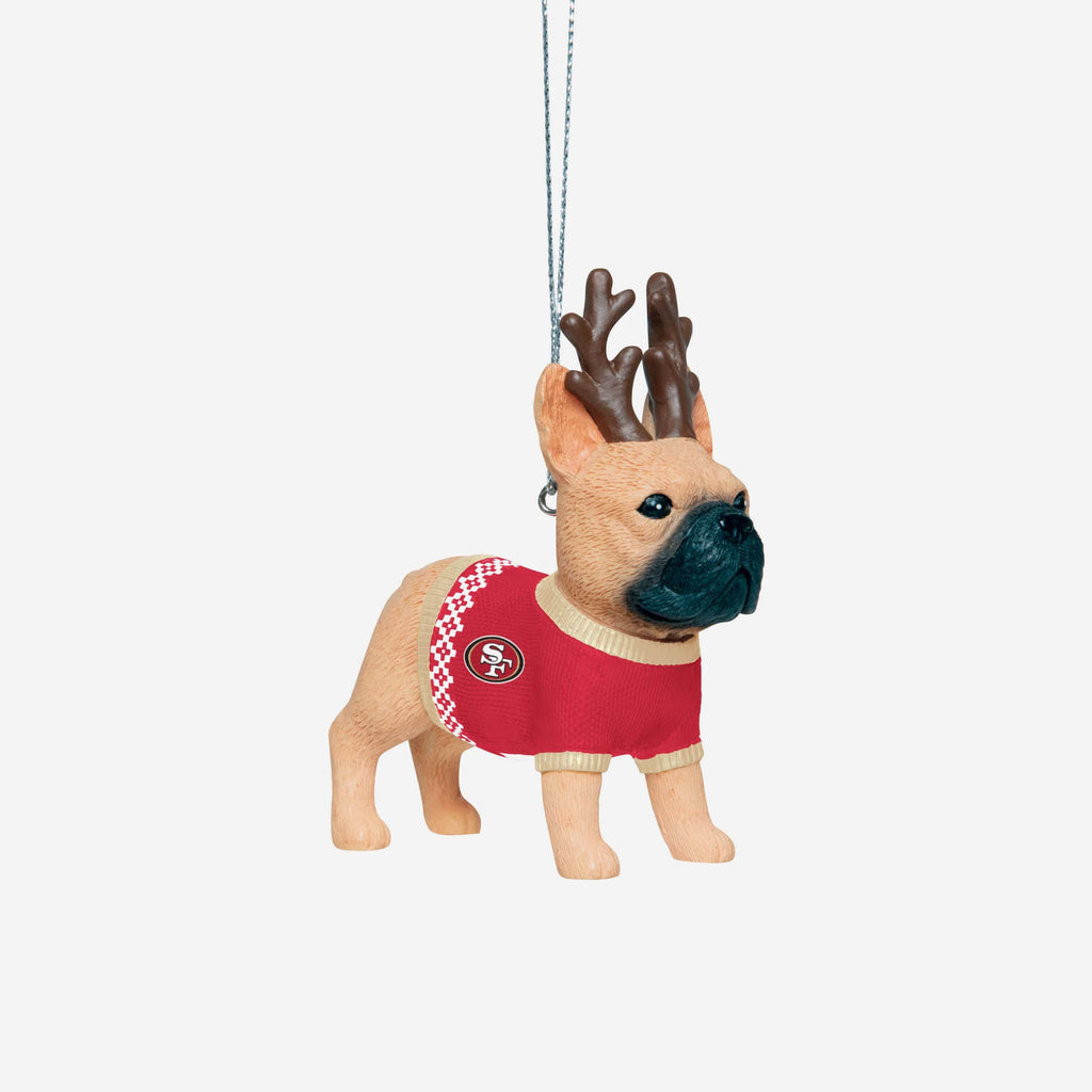 San Francisco 49ers French Bulldog Wearing Sweater Ornament FOCO - FOCO.com