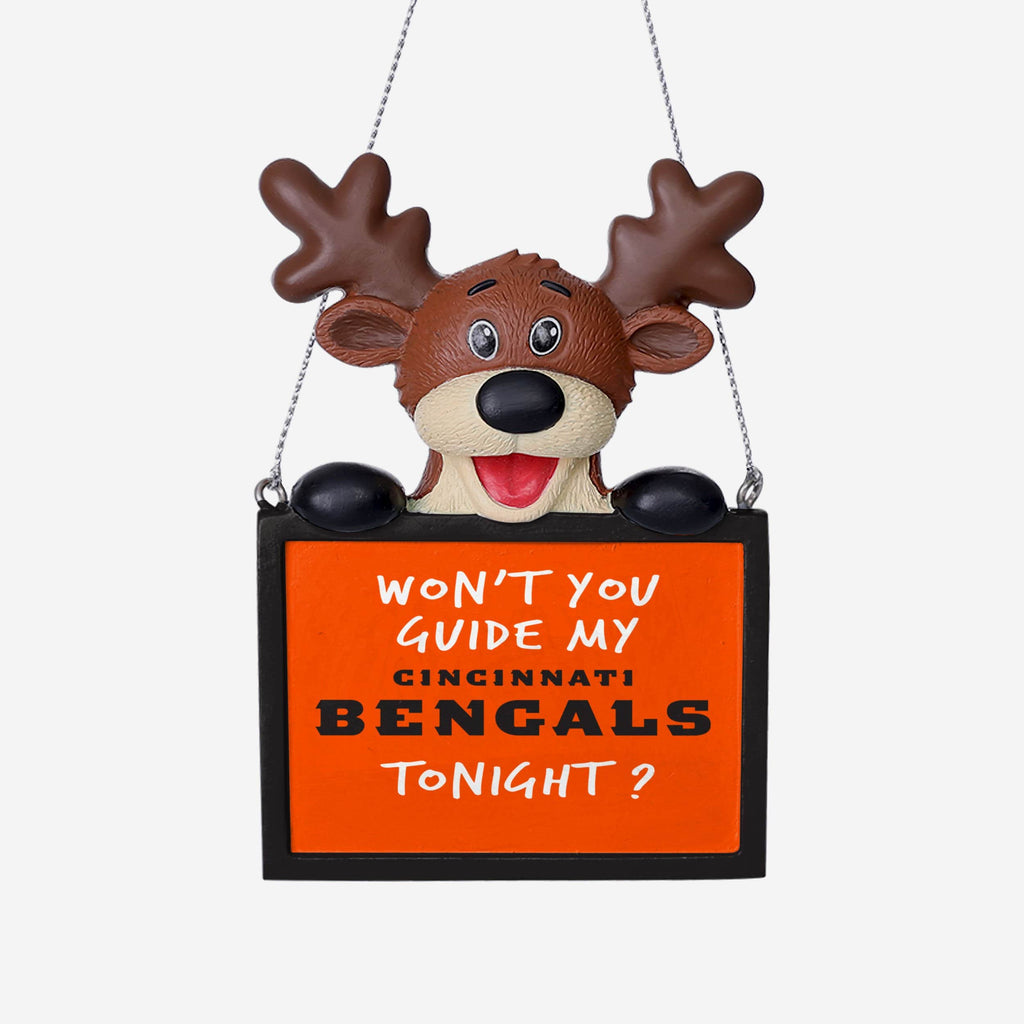 Cincinnati Bengals Reindeer With Sign Ornament FOCO - FOCO.com