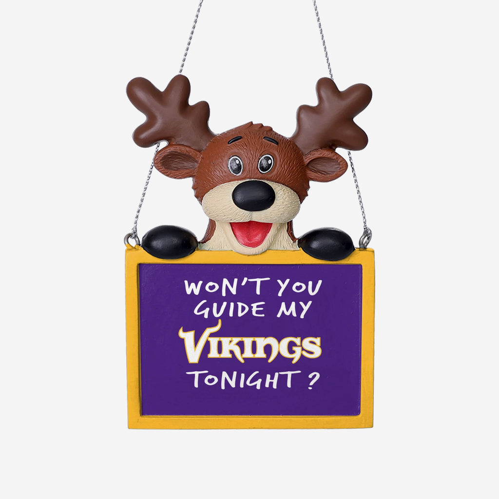 Minnesota Vikings Reindeer With Sign Ornament FOCO - FOCO.com