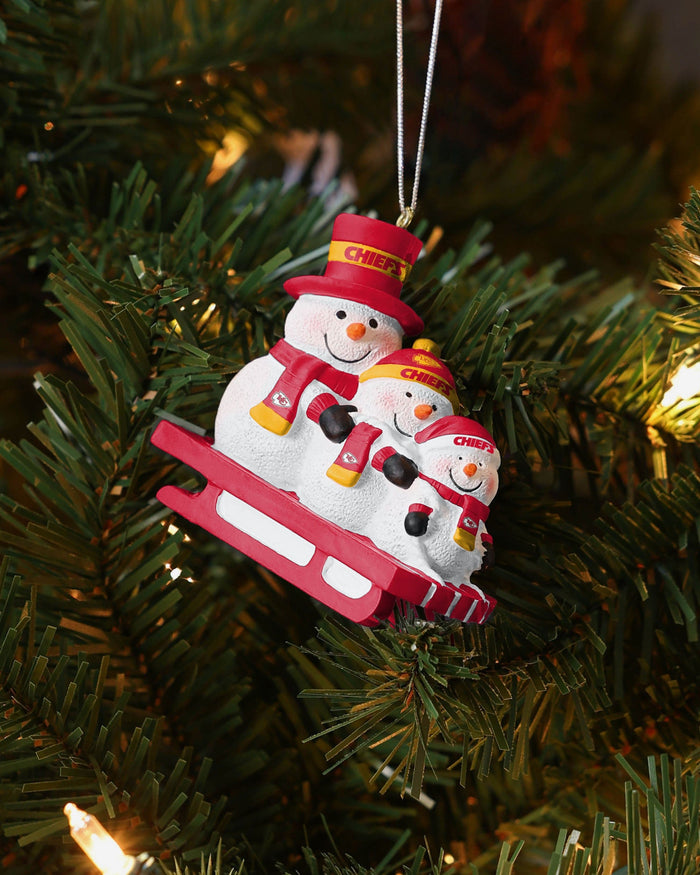 Kansas City Chiefs Sledding Snowmen Ornament FOCO - FOCO.com