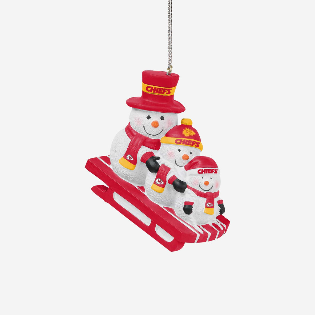 Kansas City Chiefs Sledding Snowmen Ornament FOCO - FOCO.com