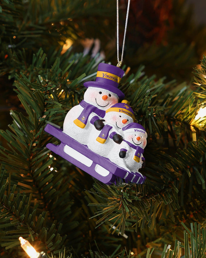 Minnesota Vikings Sledding Snowmen Ornament FOCO - FOCO.com