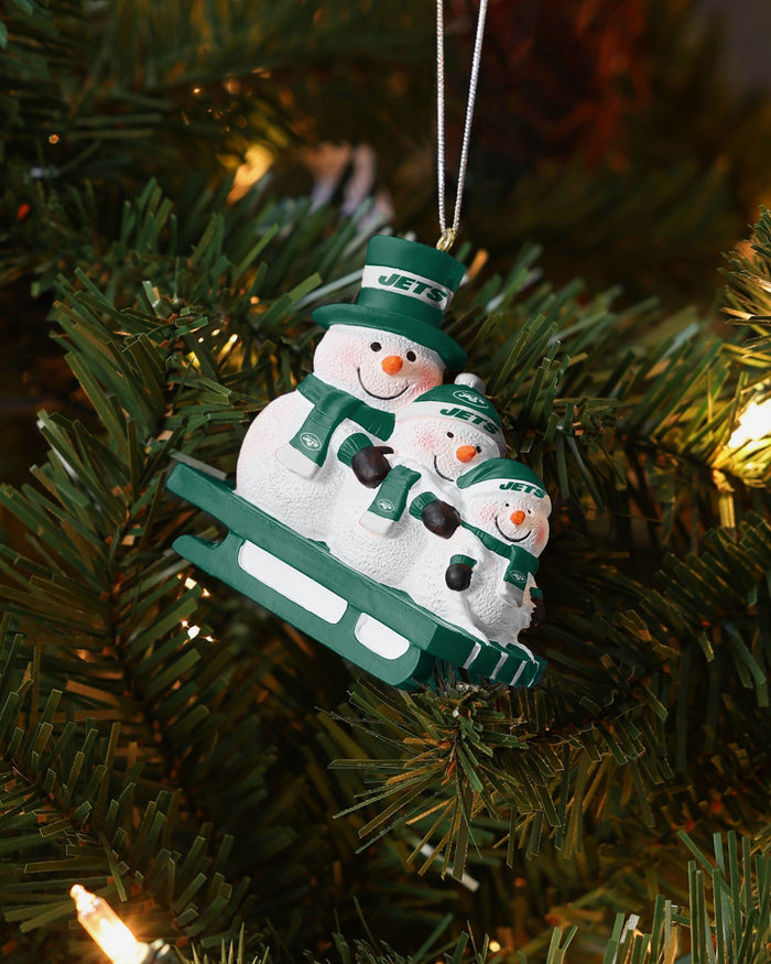 New York Jets Sledding Snowmen Ornament FOCO - FOCO.com