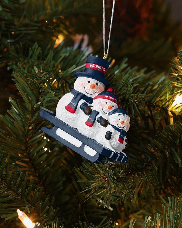 New England Patriots Sledding Snowmen Ornament FOCO - FOCO.com