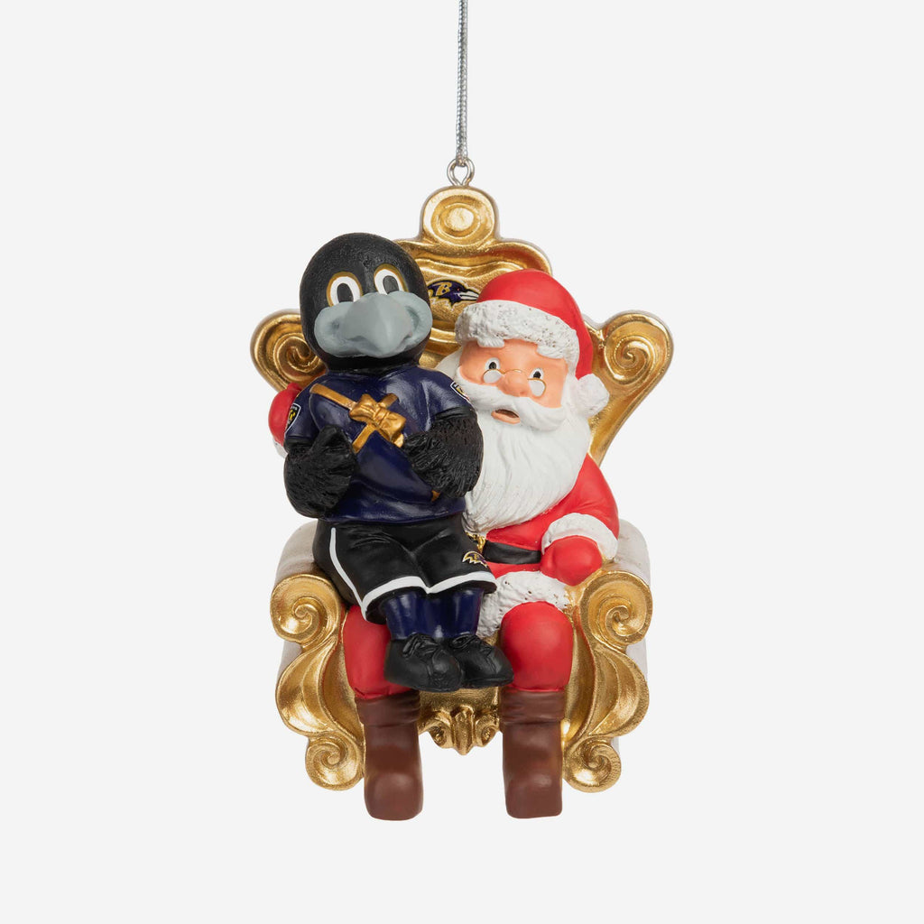 Poe Baltimore Ravens Mascot On Santa's Lap Ornament FOCO - FOCO.com