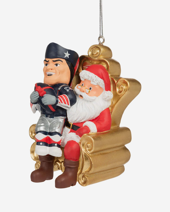 Pat the Patriot New England Patriots Mascot On Santa's Lap Ornament FOCO - FOCO.com