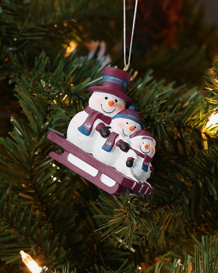 Colorado Avalanche Sledding Snowmen Ornament FOCO - FOCO.com