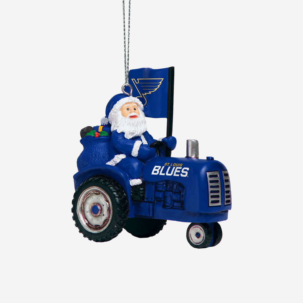 St Louis Blues Santa Riding Tractor Ornament FOCO - FOCO.com