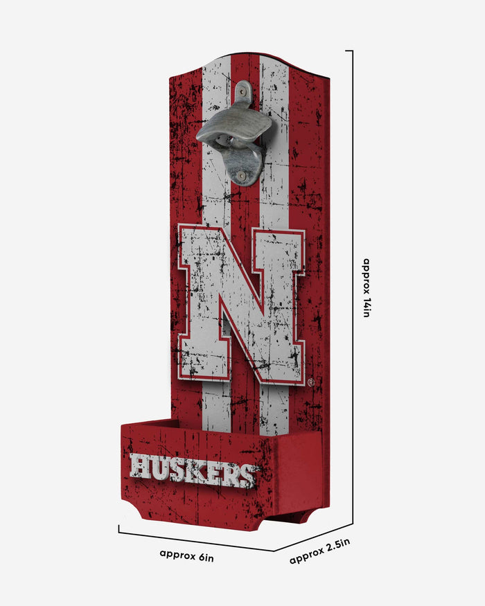 Nebraska Cornhuskers Wooden Bottle Cap Opener Sign FOCO - FOCO.com