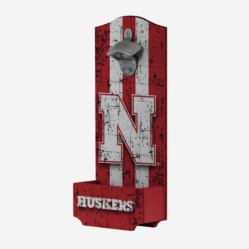 Nebraska Cornhuskers Wooden Bottle Cap Opener Sign FOCO - FOCO.com