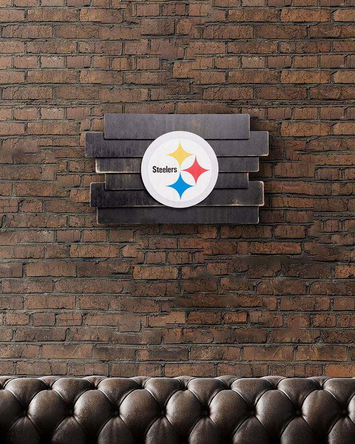 Pittsburgh Steelers Staggered Wood Logo Sign FOCO - FOCO.com