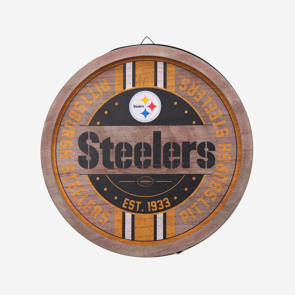 Pittsburgh Steelers Wooden Barrel Sign FOCO - FOCO.com