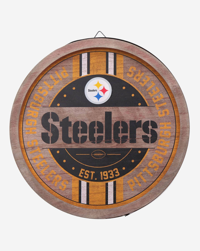 Pittsburgh Steelers Wooden Barrel Sign FOCO - FOCO.com