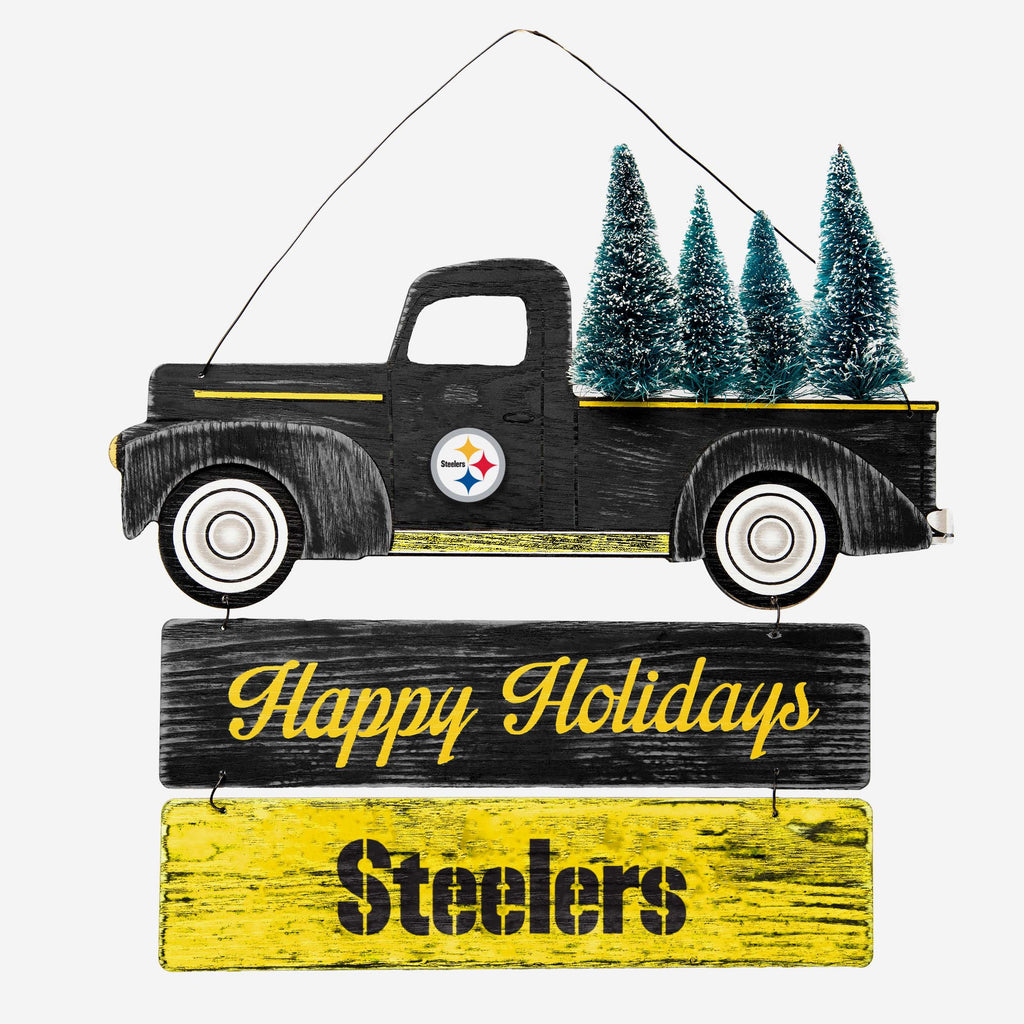 Pittsburgh Steelers Wooden Truck With Tree Sign FOCO - FOCO.com