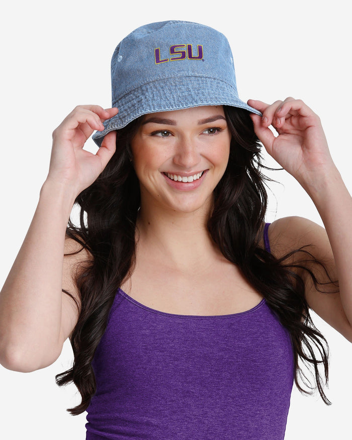 LSU Tigers Denim Bucket Hat FOCO - FOCO.com