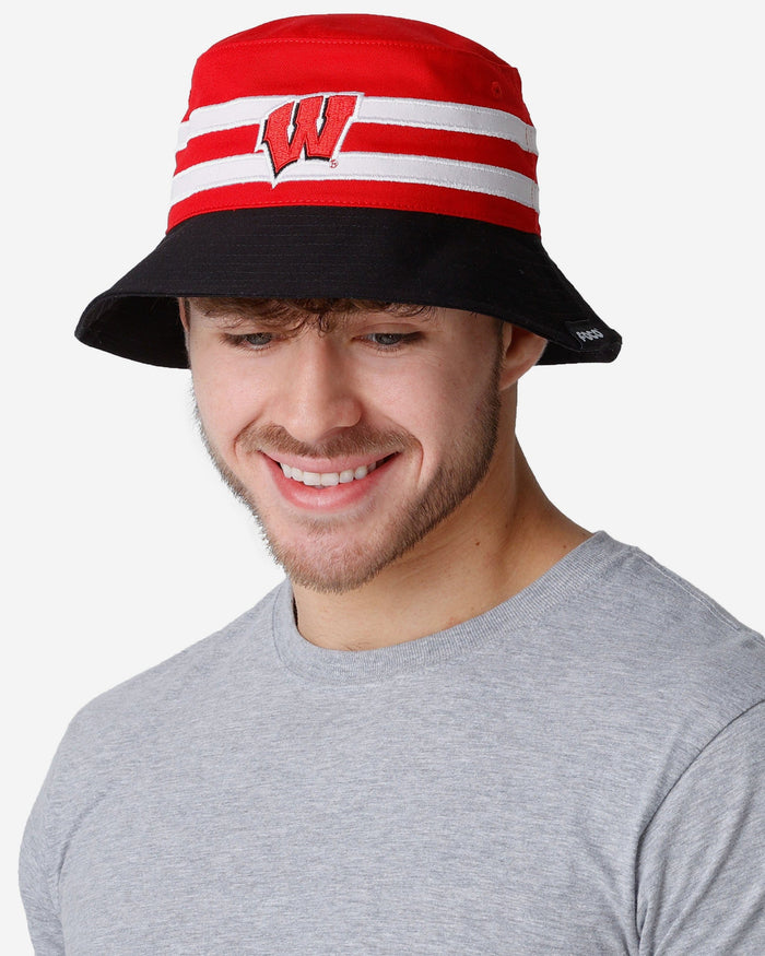 Wisconsin Badgers Team Stripe Bucket Hat FOCO - FOCO.com