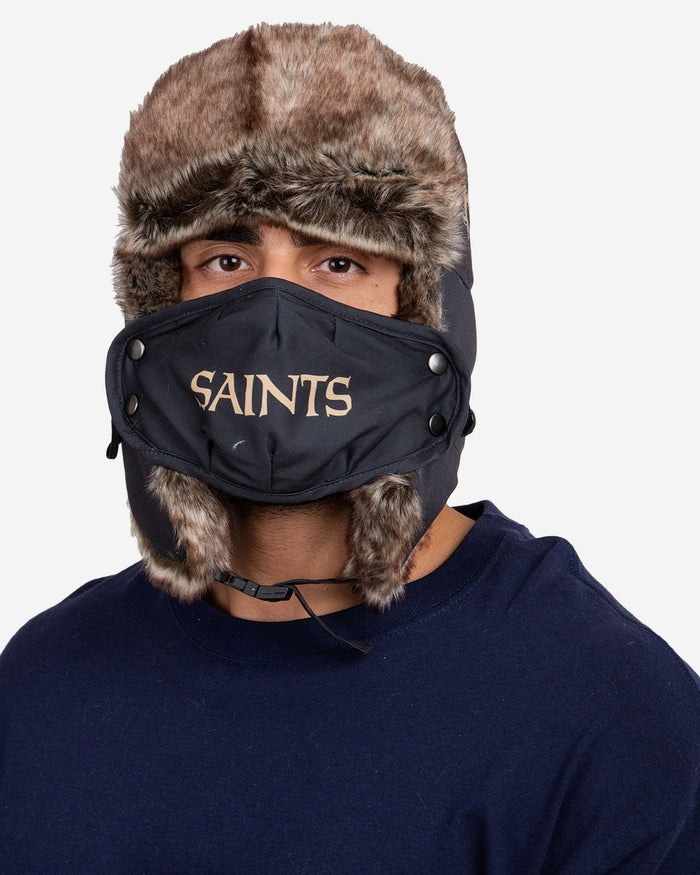 New Orleans Saints Big Logo Trapper Hat With Face Cover FOCO - FOCO.com