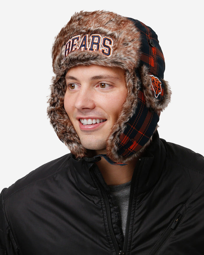 Chicago Bears NFL Wordmark Flannel Trapper Hat FOCO - FOCO.com